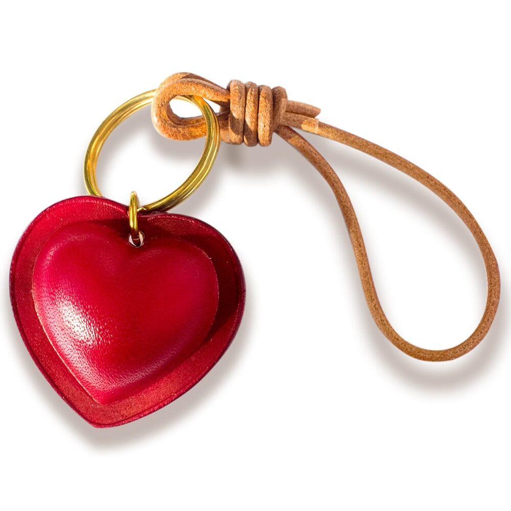 3715 Handmade Leather Heart-Shaped Multicolor Brass Key Chain red